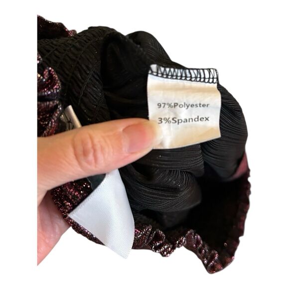 QUEEN OF SPARKLES Hot Pink Shimmer High Rise Swing Shorts Metallic Pleated Sz M - Picture 4 of 4